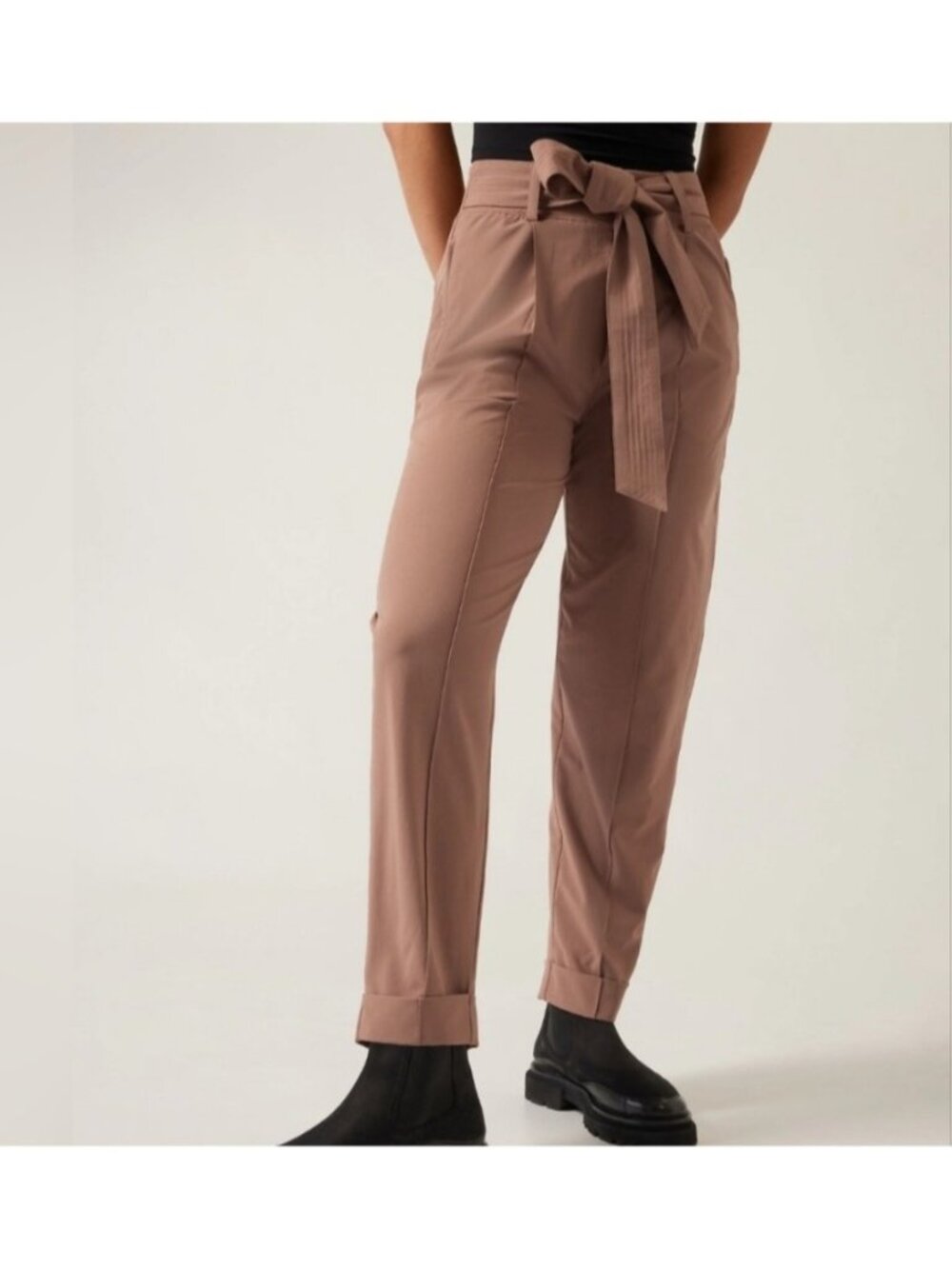 ATHLETA Women's Cardiff Lightweight Tie Waist Belted Pants Brown